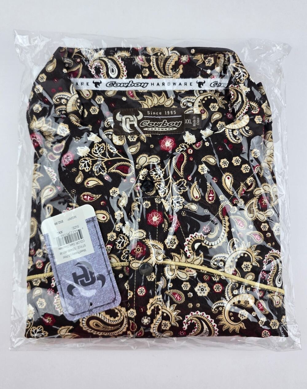New Men’s XXL Cowboy Hardware Shirt Dark Chocolate Paisley Long Sleeve